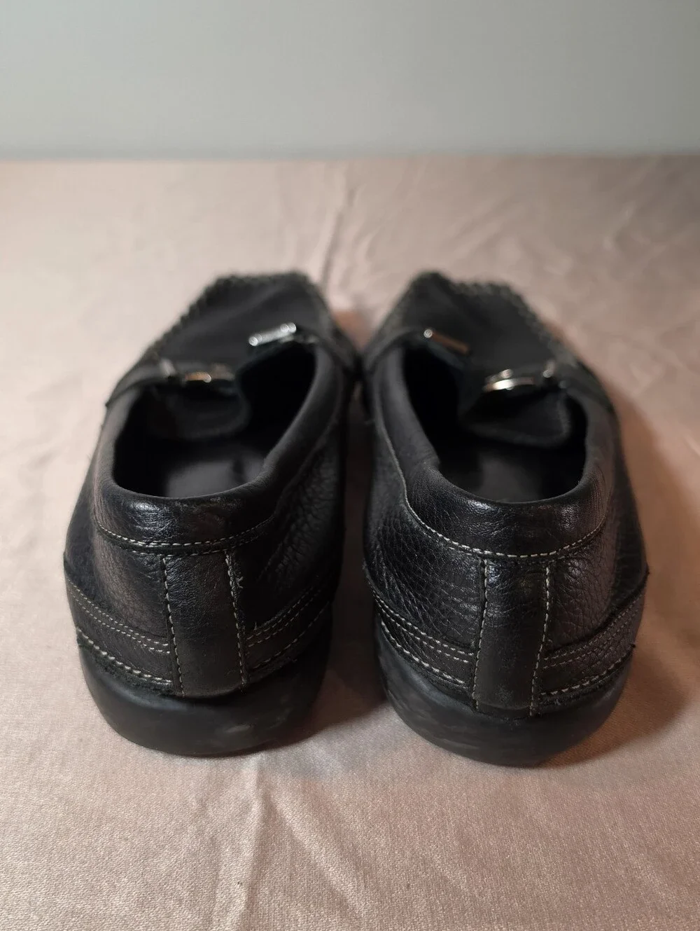 Via Spiga Black Leather Moccasin Loafers Made In Brazil US 10M Minor Flaws